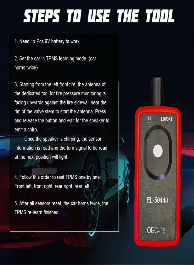 AICEL أداة إعادة برمجة نظام مراقبة ضغط الإطارات AICEL TPMS، EL-50448، أداة إعادة ضبط وتفعيل مستشعر ضغط الإطارات OEC-T5، تدريب على برمجة النظام لمعظم فئات المركبات - Image 3